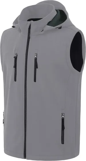 CREATMO US Men's Casual Lightweight Warm Thin Outerwear Vest Windbreaker Sleeveless Jacket With Removable Hood