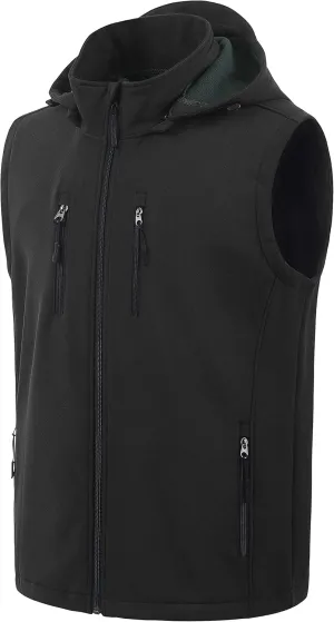 CREATMO US Men's Casual Lightweight Warm Thin Outerwear Vest Windbreaker Sleeveless Jacket With Removable Hood