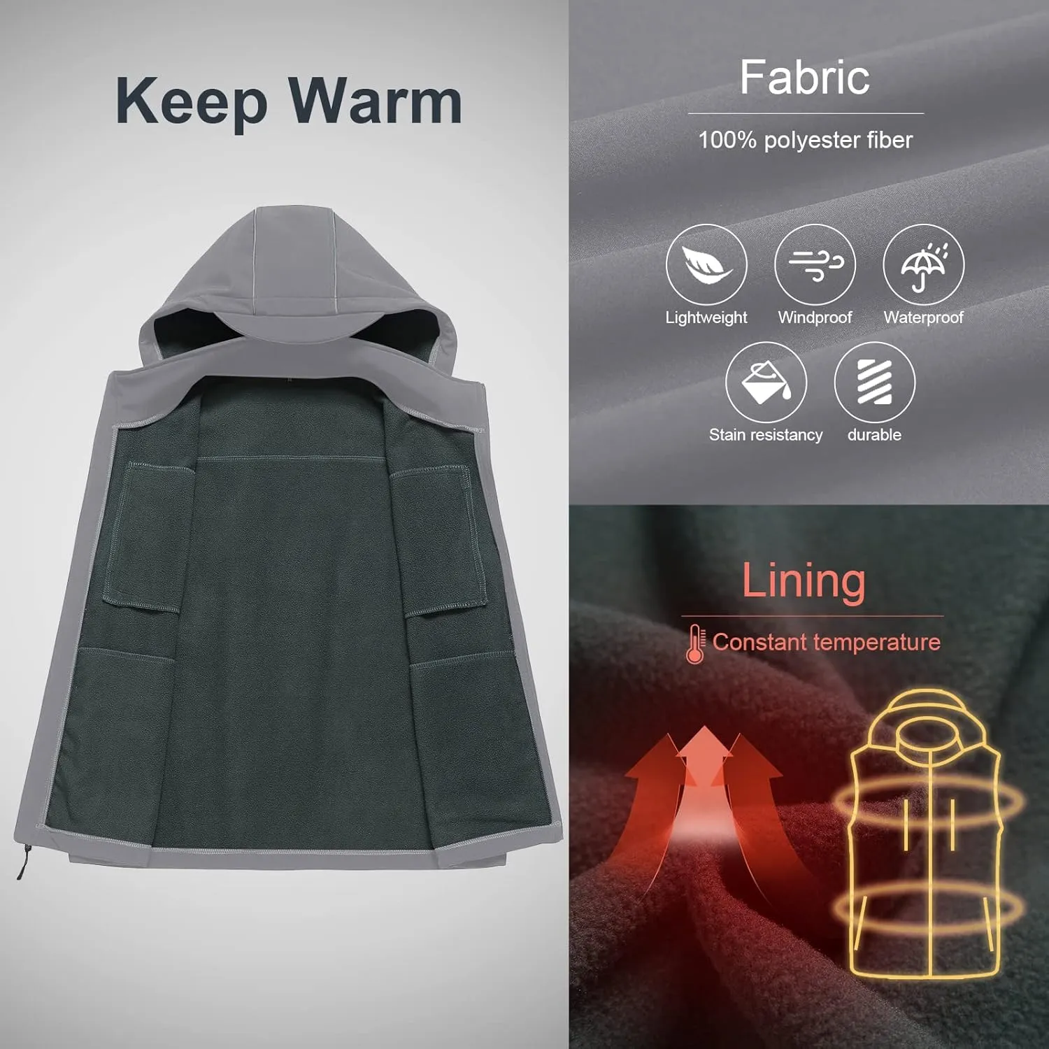 CREATMO US Men's Casual Lightweight Warm Thin Outerwear Vest Windbreaker Sleeveless Jacket With Removable Hood