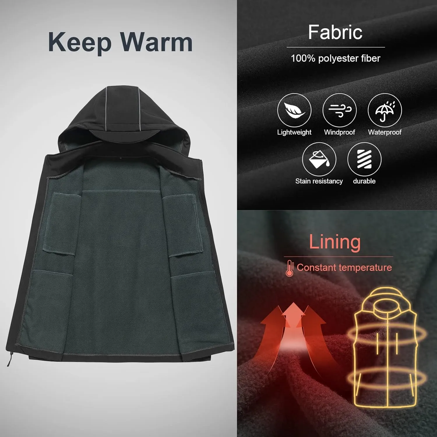 CREATMO US Men's Casual Lightweight Warm Thin Outerwear Vest Windbreaker Sleeveless Jacket With Removable Hood