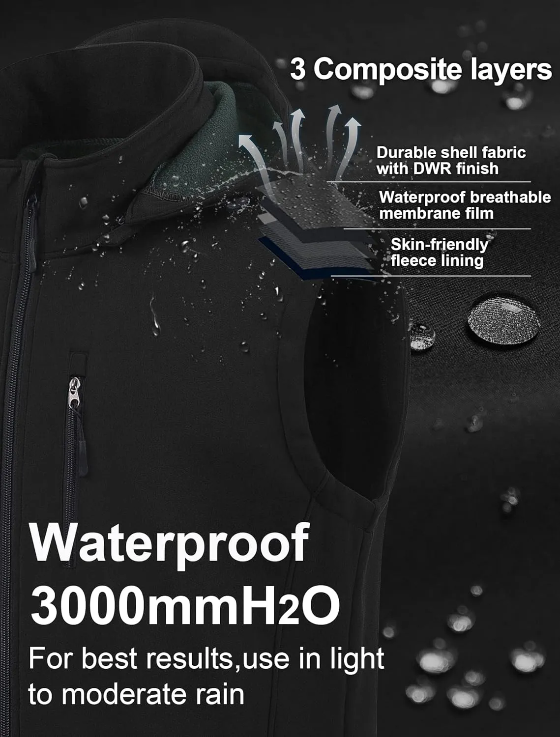 CREATMO US Men's Casual Lightweight Warm Thin Outerwear Vest Windbreaker Sleeveless Jacket With Removable Hood