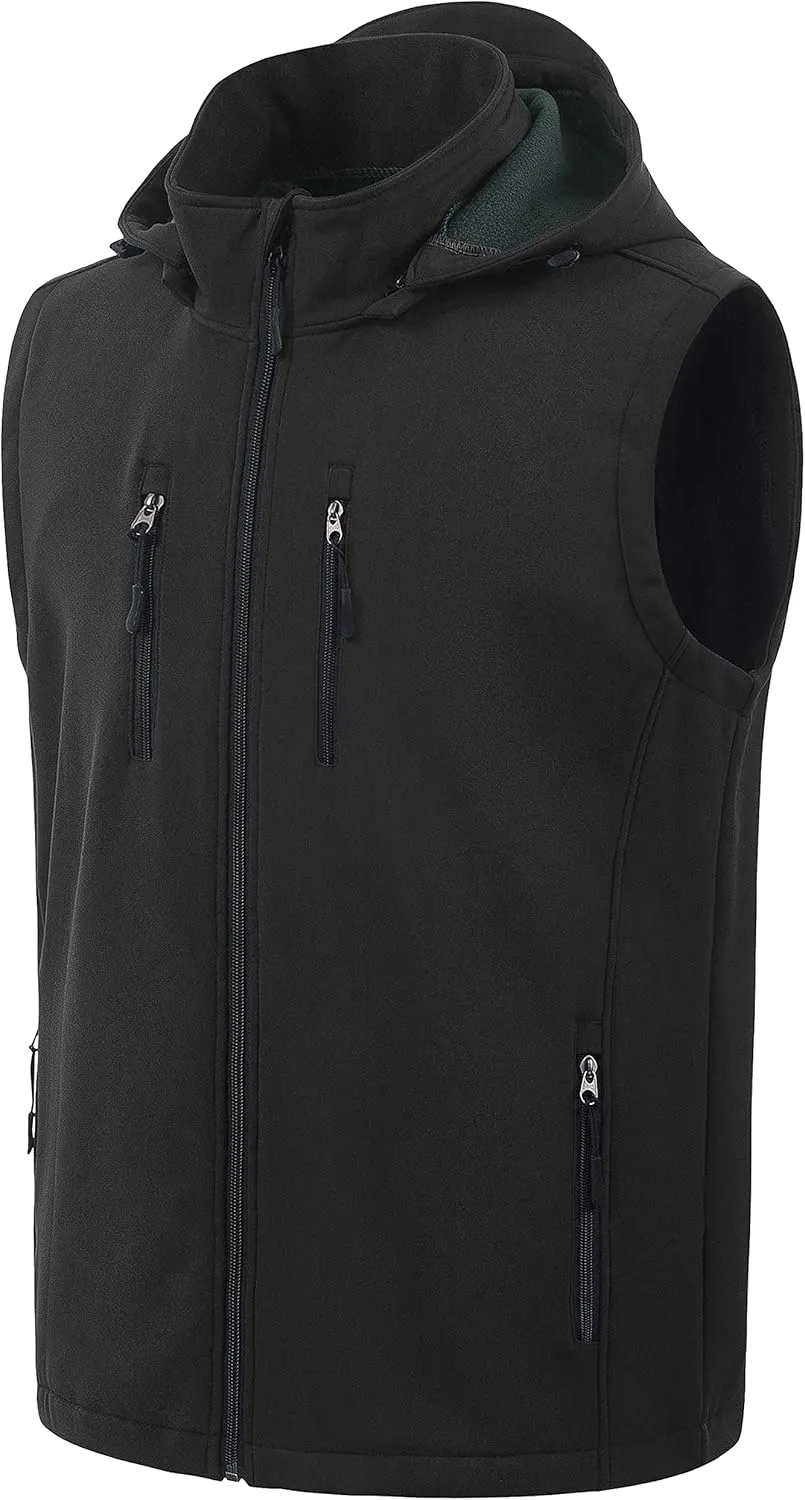 CREATMO US Men's Casual Lightweight Warm Thin Outerwear Vest Windbreaker Sleeveless Jacket With Removable Hood