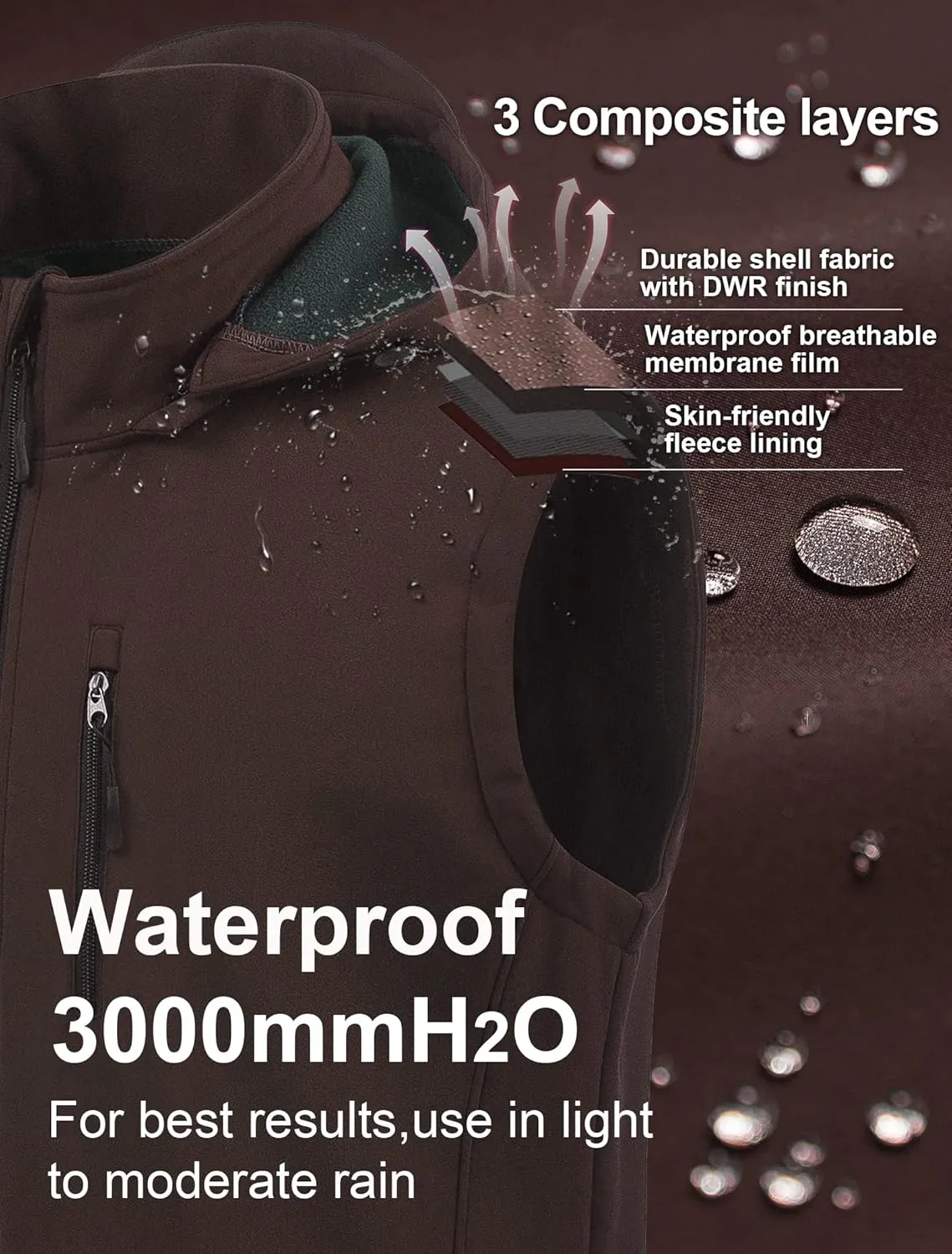 CREATMO US Men's Casual Lightweight Warm Thin Outerwear Vest Windbreaker Sleeveless Jacket With Removable Hood