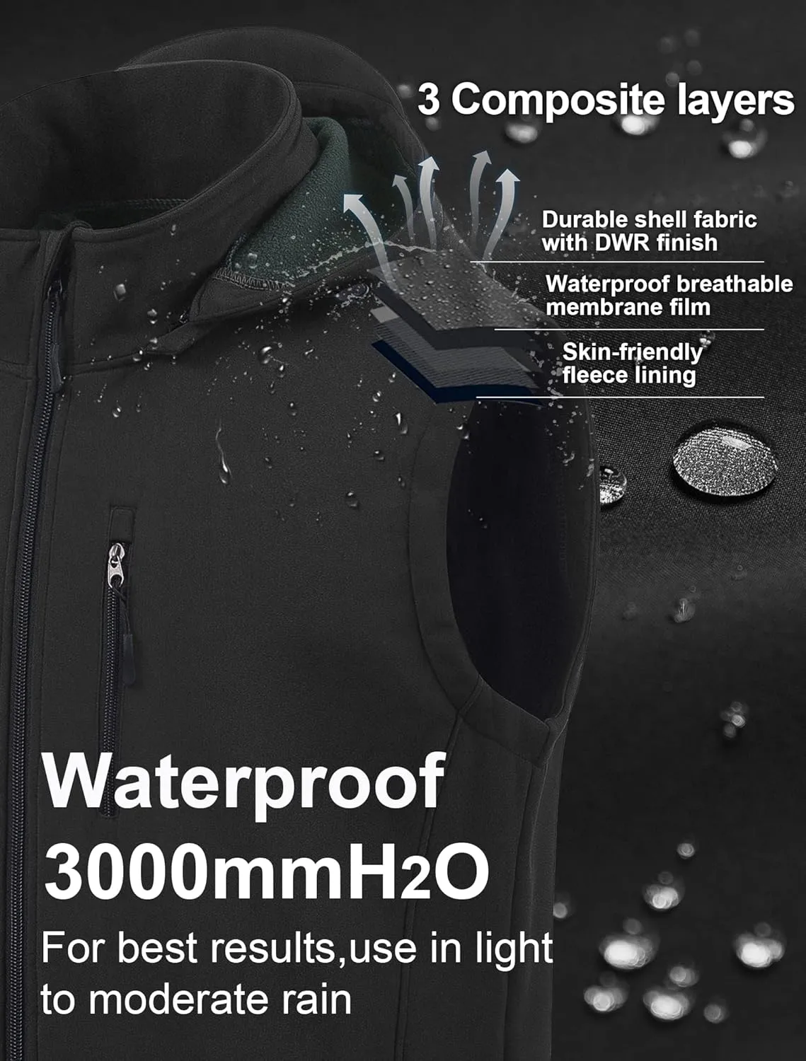 CREATMO US Men's Casual Lightweight Warm Thin Outerwear Vest Windbreaker Sleeveless Jacket With Removable Hood