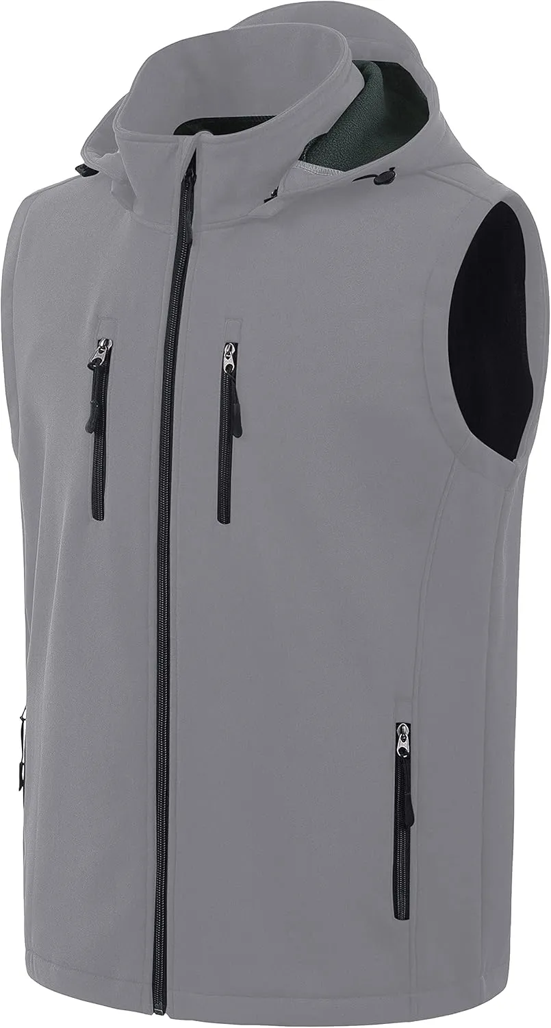 CREATMO US Men's Casual Lightweight Warm Thin Outerwear Vest Windbreaker Sleeveless Jacket With Removable Hood