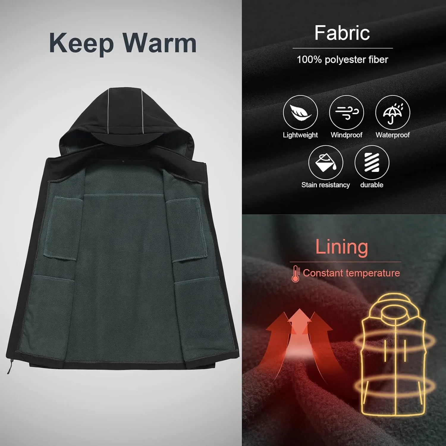 CREATMO US Men's Casual Lightweight Warm Thin Outerwear Vest Windbreaker Sleeveless Jacket With Removable Hood