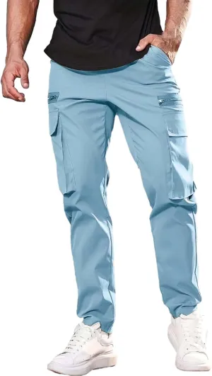 CRNTCEM Baggy Cargo Pants for Men Straight Hipster Hip Hop Sweatpants Pull On Tactical Military Trousers with Multi-Pockets
