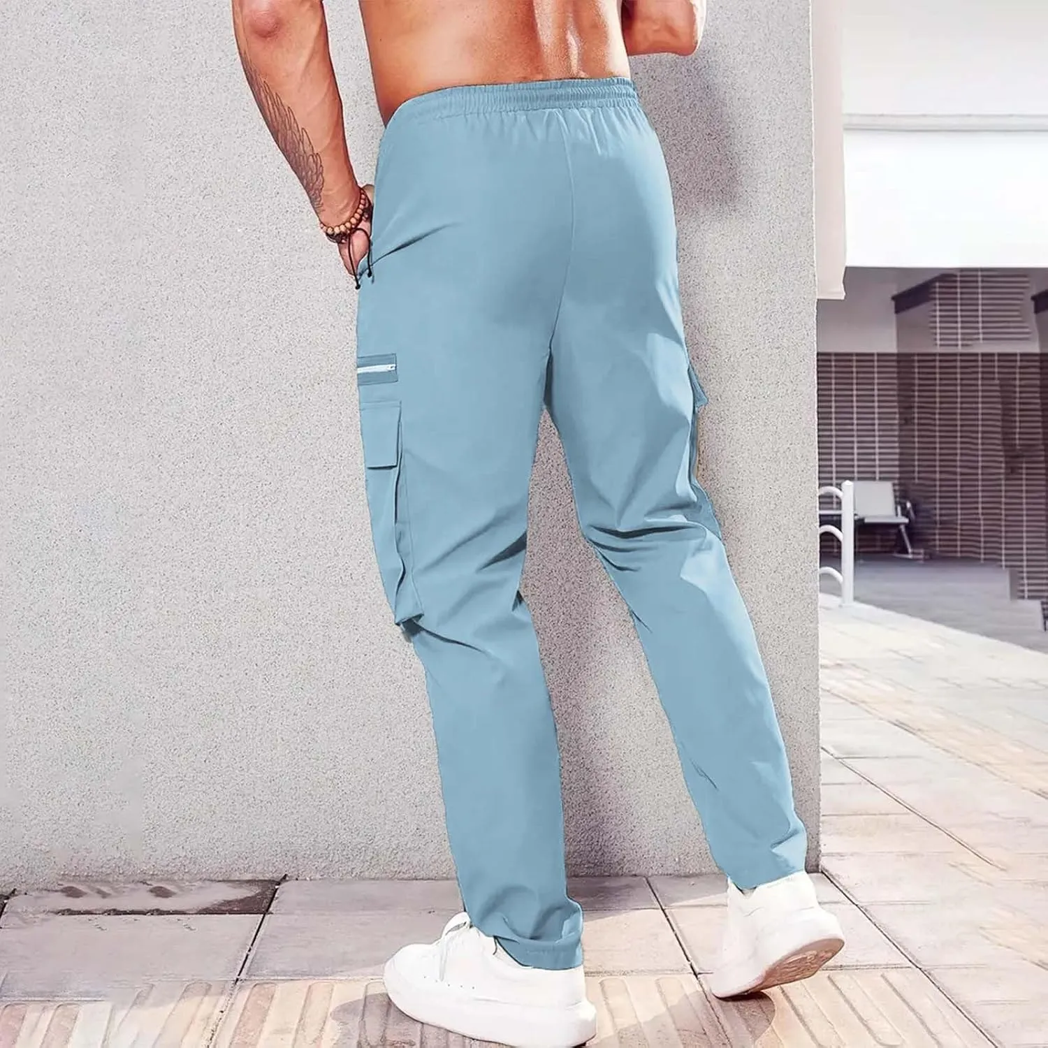 CRNTCEM Baggy Cargo Pants for Men Straight Hipster Hip Hop Sweatpants Pull On Tactical Military Trousers with Multi-Pockets