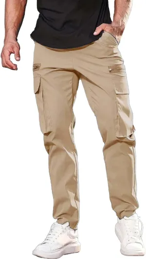 CRNTCEM Baggy Cargo Pants for Men Straight Hipster Hip Hop Sweatpants Pull On Tactical Military Trousers with Multi-Pockets