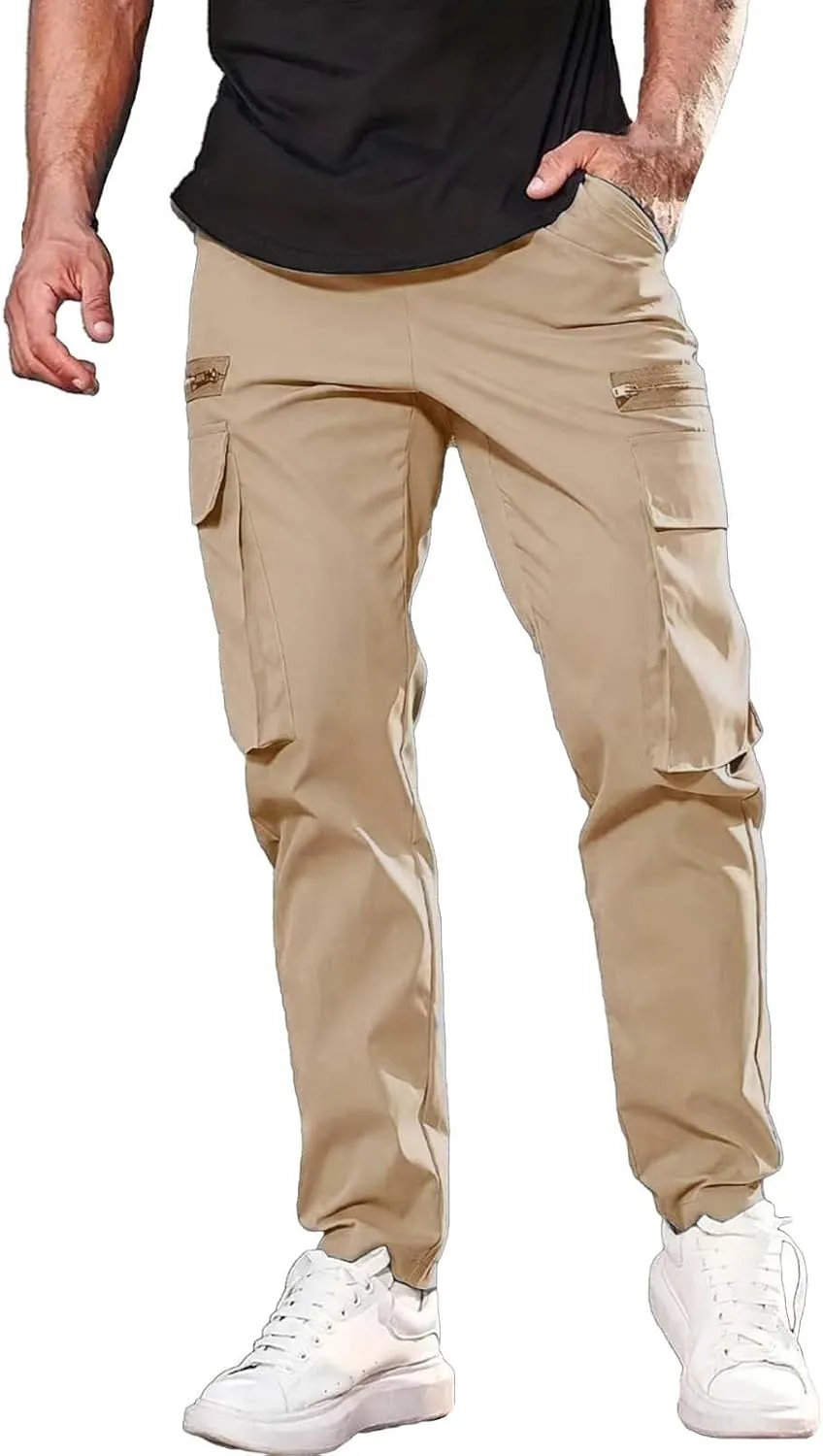 CRNTCEM Baggy Cargo Pants for Men Straight Hipster Hip Hop Sweatpants Pull On Tactical Military Trousers with Multi-Pockets