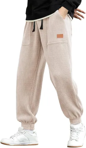 CRNTCEM Cuffed Corduory Sweatpant for Men Elastic Waist Casual Jogging Pants Winter Warm Straight Leg Athletic Harem Pants