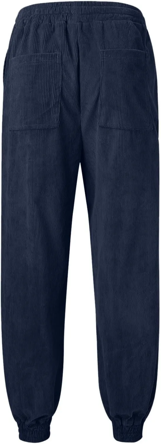CRNTCEM Cuffed Corduory Sweatpant for Men Elastic Waist Casual Jogging Pants Winter Warm Straight Leg Athletic Harem Pants