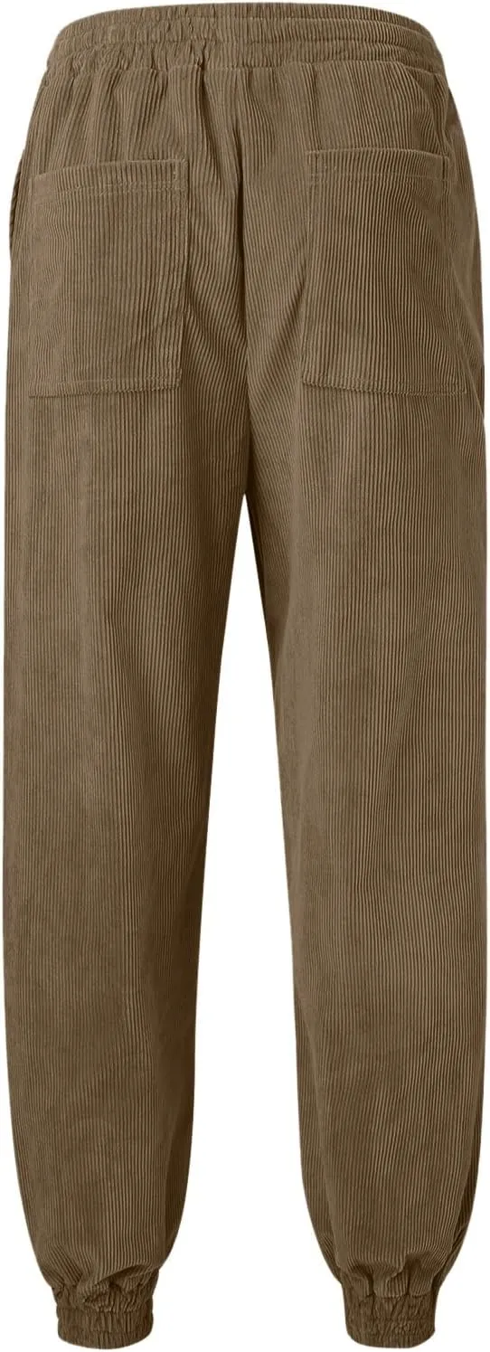 CRNTCEM Cuffed Corduory Sweatpant for Men Elastic Waist Casual Jogging Pants Winter Warm Straight Leg Athletic Harem Pants