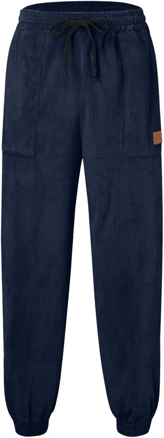 CRNTCEM Cuffed Corduory Sweatpant for Men Elastic Waist Casual Jogging Pants Winter Warm Straight Leg Athletic Harem Pants