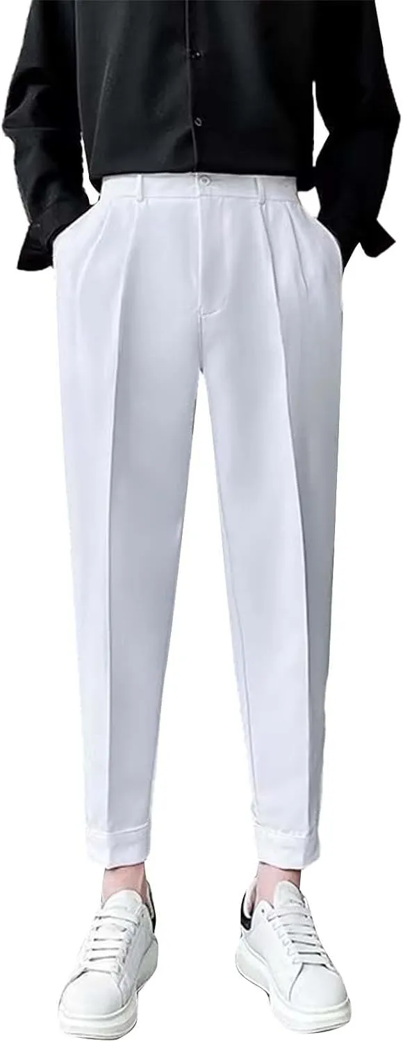 CRNTCEM Men's Cropped Golf Pants Ankle-Length Flat-Front Business Formal Dress Pants Pleated Straight Leg Casual Trousers