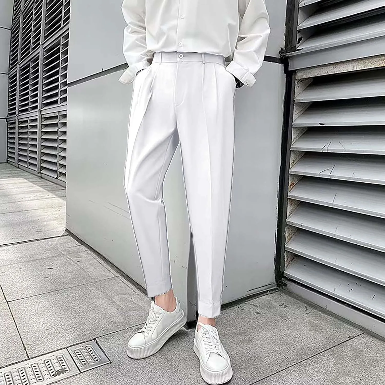 CRNTCEM Men's Cropped Golf Pants Ankle-Length Flat-Front Business Formal Dress Pants Pleated Straight Leg Casual Trousers