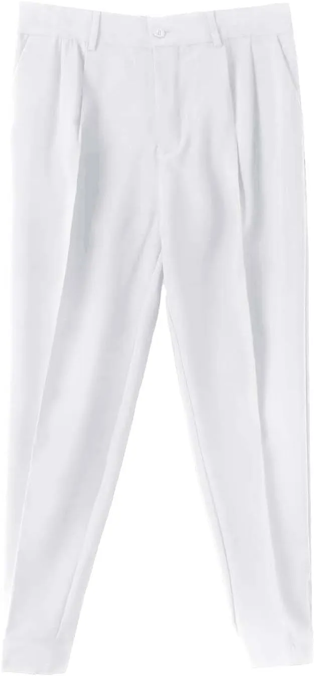 CRNTCEM Men's Cropped Golf Pants Ankle-Length Flat-Front Business Formal Dress Pants Pleated Straight Leg Casual Trousers