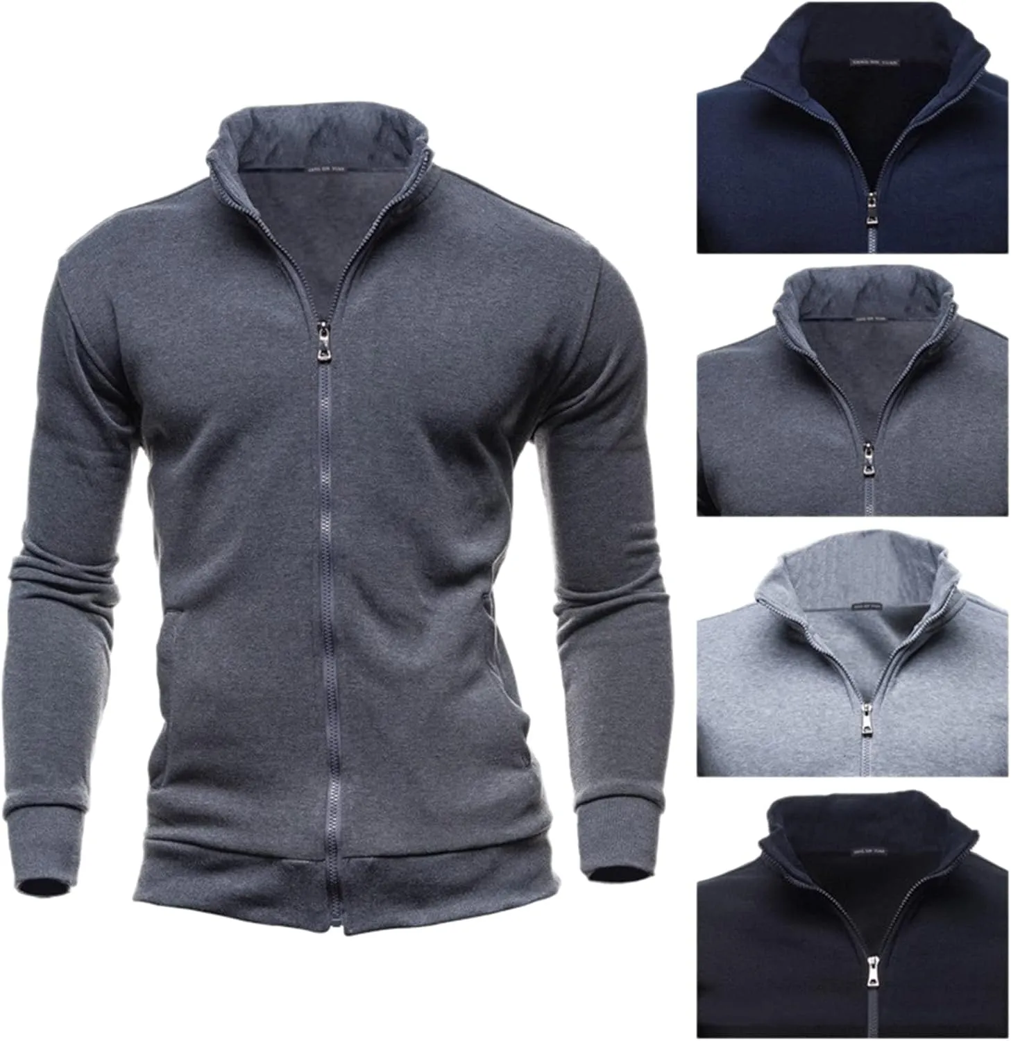 CRNTCEM Mens Full Zipper Jackets Lightweight Cozy Outdoor Hiking Casual Bomber Jackets Mock Neck Sport Tennis Golf Jacket