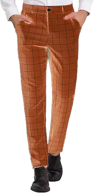 CRNTCEM Men's Plaid Suit Pants Chinos Skinny Work Business Trouser Straight Wedding Flat Front Formal Dress Check Trousers