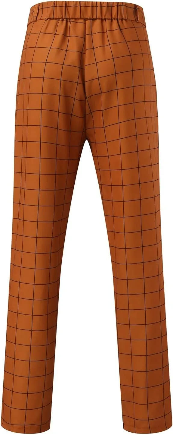 CRNTCEM Men's Plaid Suit Pants Chinos Skinny Work Business Trouser Straight Wedding Flat Front Formal Dress Check Trousers