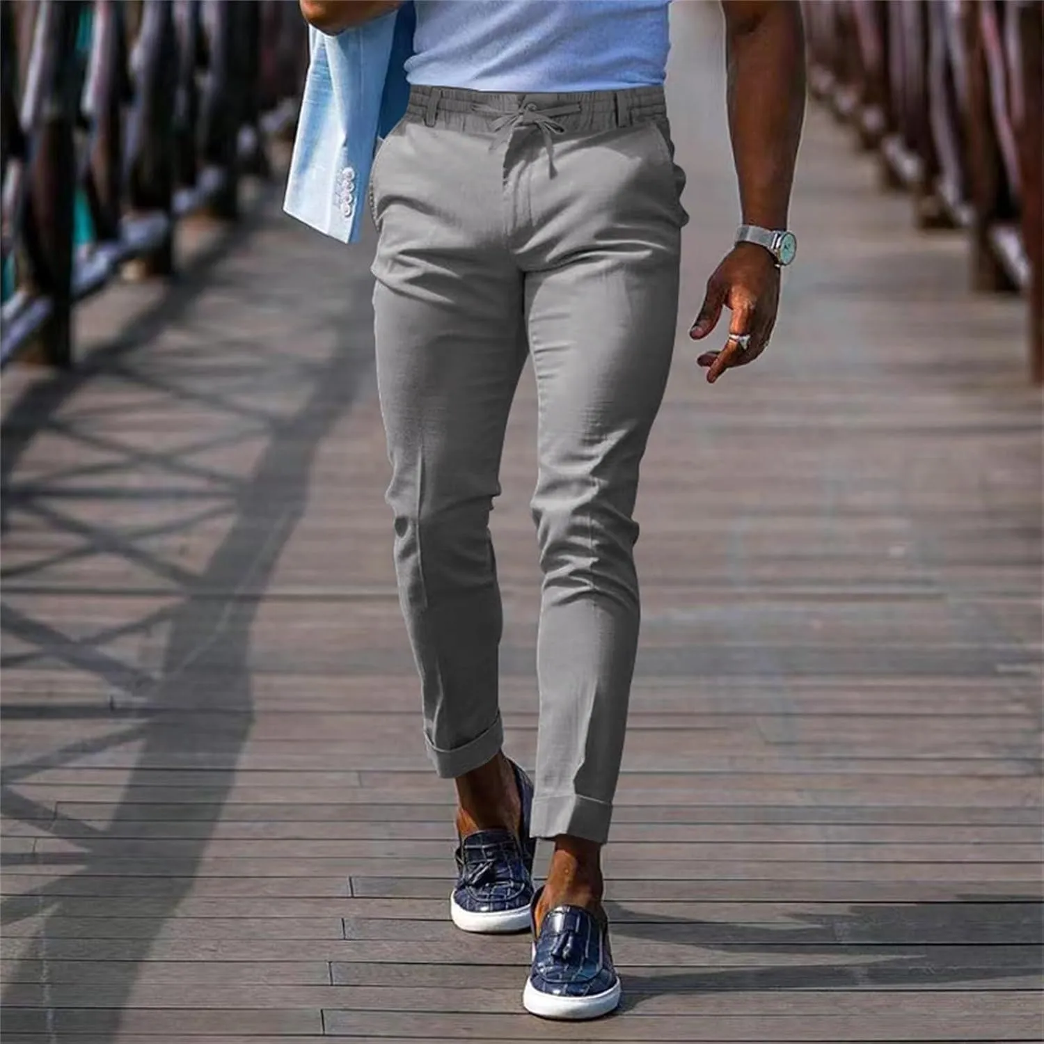 CRNTCEM Mens Tapered Leg Casual Pants Elastic Waist Chinos Cotton Joggers Outdoor Casual Anckle Athletic Work Formal Pant