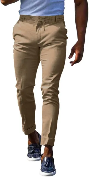 CRNTCEM Mens Tapered Leg Casual Pants Elastic Waist Chinos Cotton Joggers Outdoor Casual Anckle Athletic Work Formal Pant