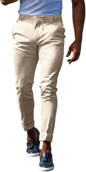 CRNTCEM Mens Tapered Leg Casual Pants Elastic Waist Chinos Cotton Joggers Outdoor Casual Anckle Athletic Work Formal Pant