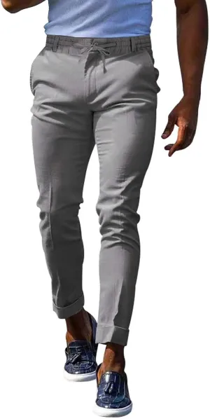 CRNTCEM Mens Tapered Leg Casual Pants Elastic Waist Chinos Cotton Joggers Outdoor Casual Anckle Athletic Work Formal Pant