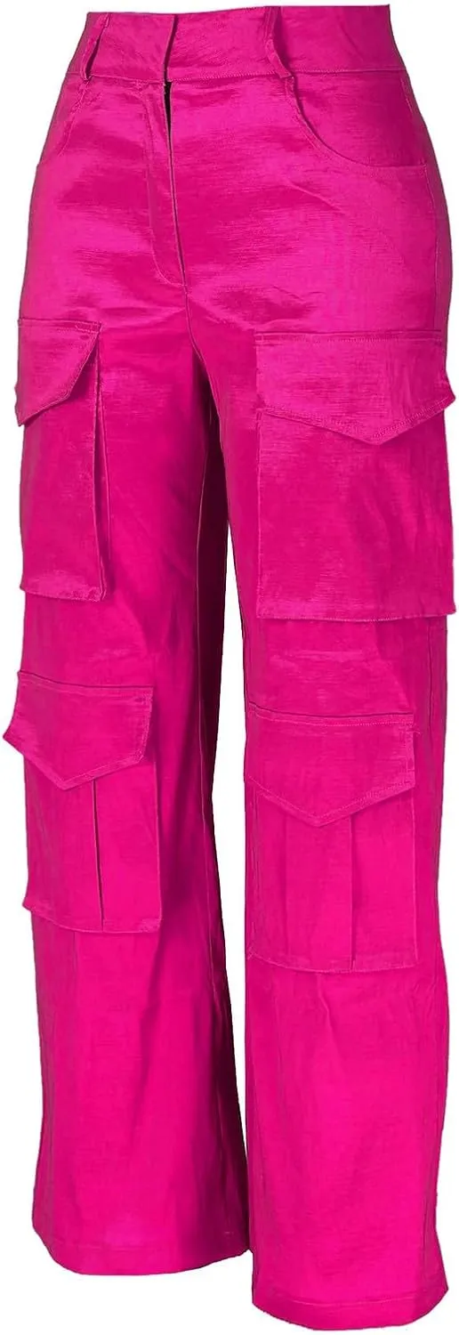 CRNTCEM Straight Leg Cargo Pants for Women Wide Leg Y2K Pants Vintage Streetwear Hip Hop Trousers with Multi Pockets