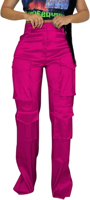 CRNTCEM Straight Leg Cargo Pants for Women Wide Leg Y2K Pants Vintage Streetwear Hip Hop Trousers with Multi Pockets
