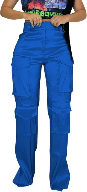 CRNTCEM Straight Leg Cargo Pants for Women Wide Leg Y2K Pants Vintage Streetwear Hip Hop Trousers with Multi Pockets
