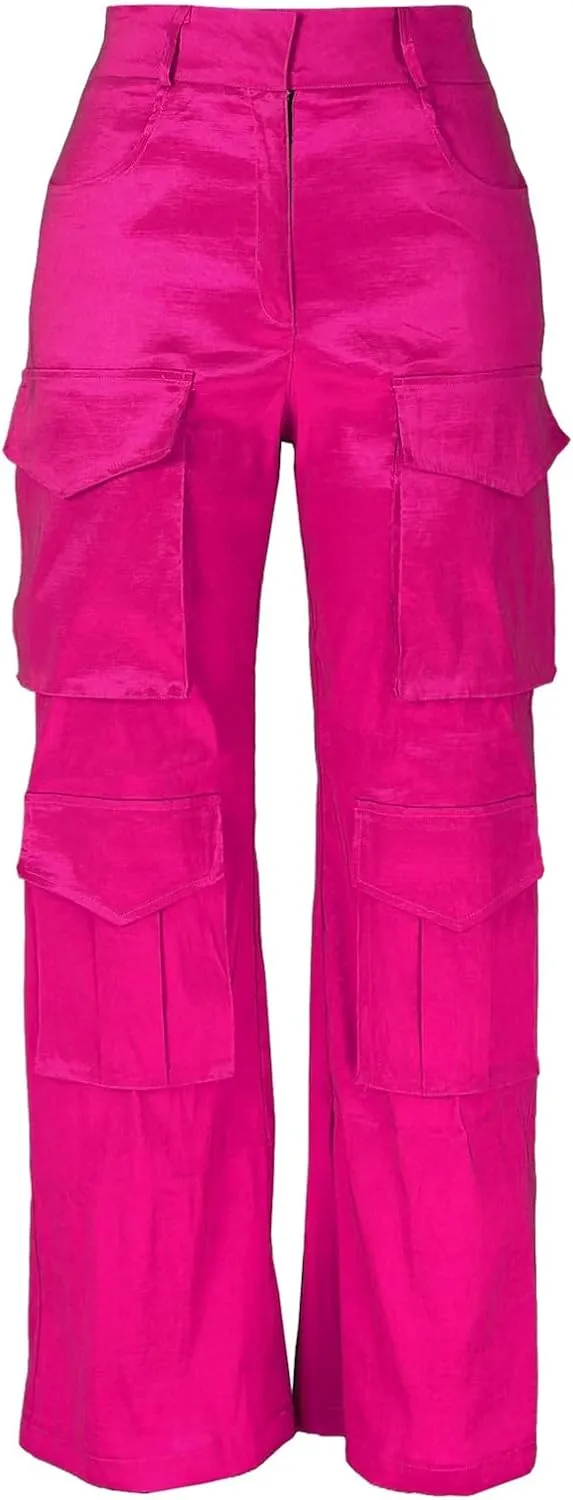 CRNTCEM Straight Leg Cargo Pants for Women Wide Leg Y2K Pants Vintage Streetwear Hip Hop Trousers with Multi Pockets