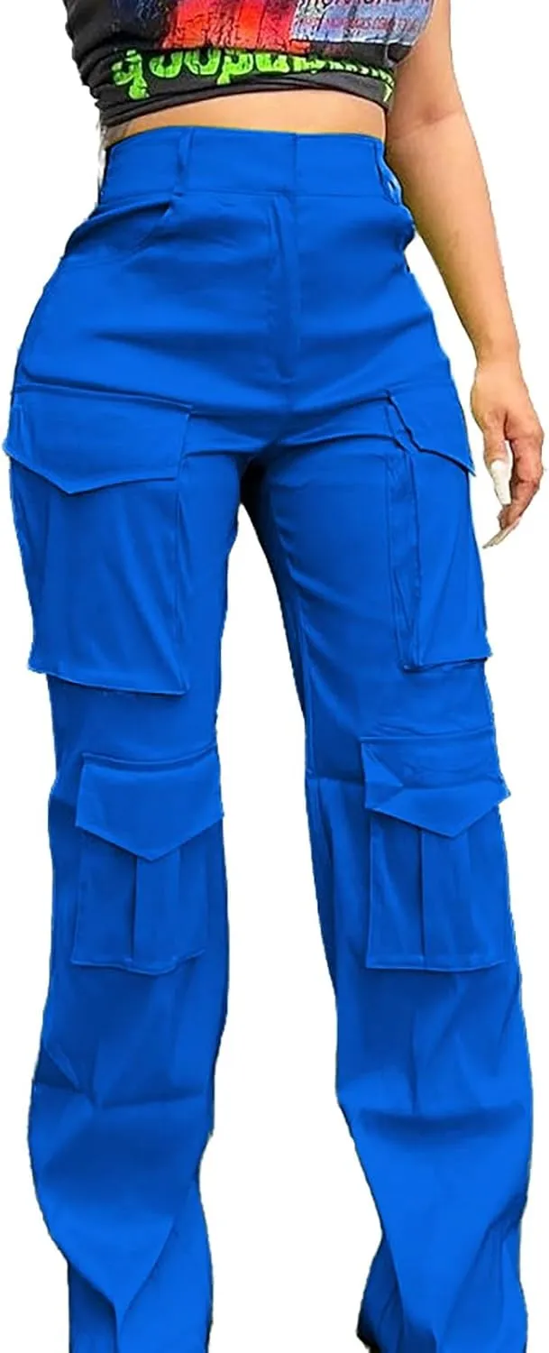 CRNTCEM Straight Leg Cargo Pants for Women Wide Leg Y2K Pants Vintage Streetwear Hip Hop Trousers with Multi Pockets