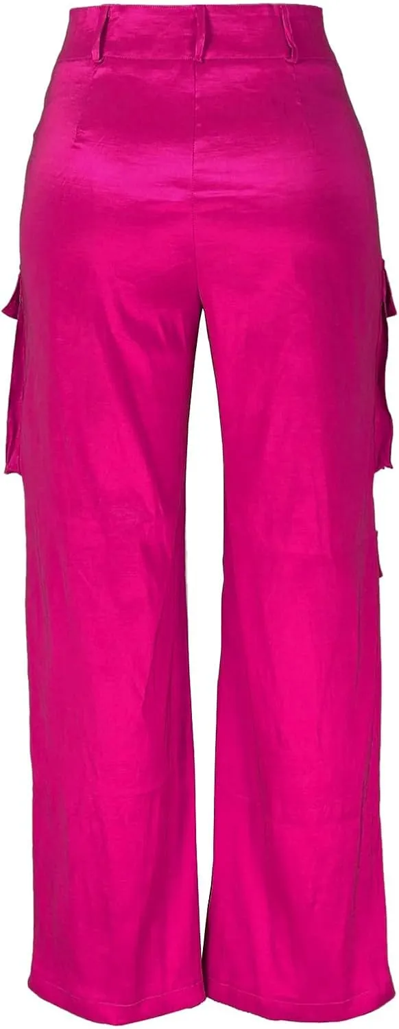 CRNTCEM Straight Leg Cargo Pants for Women Wide Leg Y2K Pants Vintage Streetwear Hip Hop Trousers with Multi Pockets