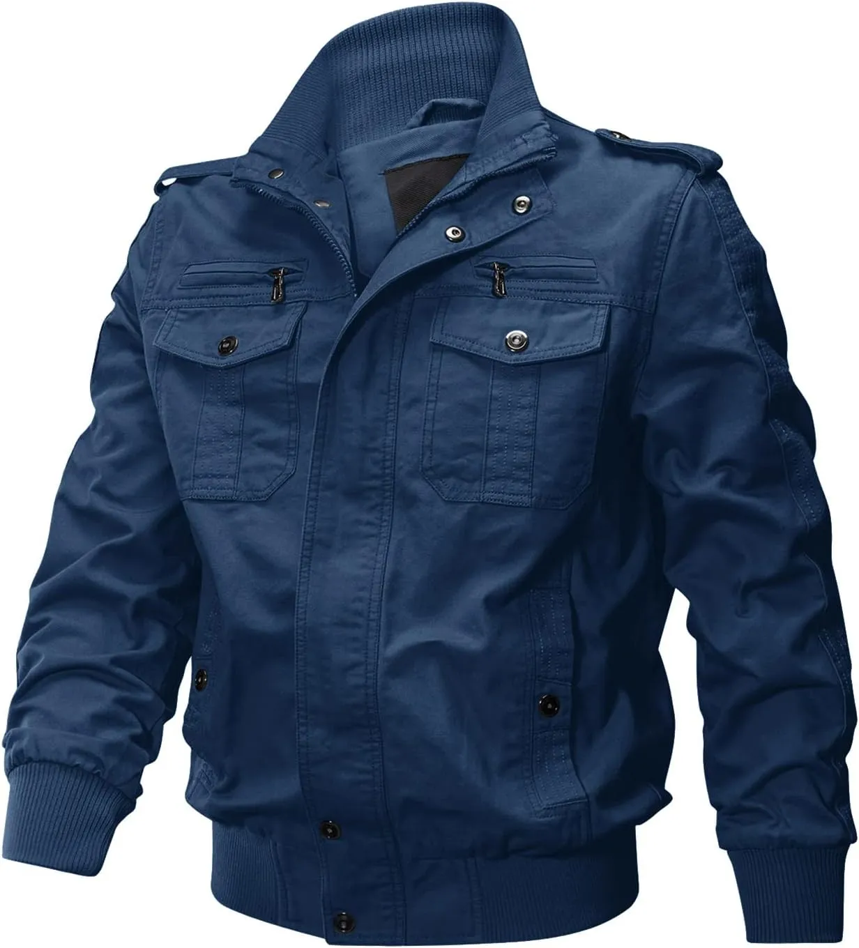 CRYSULLY Men's Spring Fall Casual Windbreaker Jacket Cargo Stand Collar Military Bomber Jackets Coat
