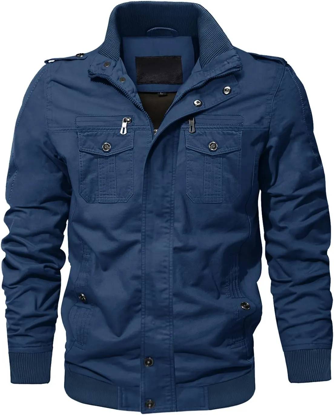 CRYSULLY Men's Spring Fall Casual Windbreaker Jacket Cargo Stand Collar Military Bomber Jackets Coat