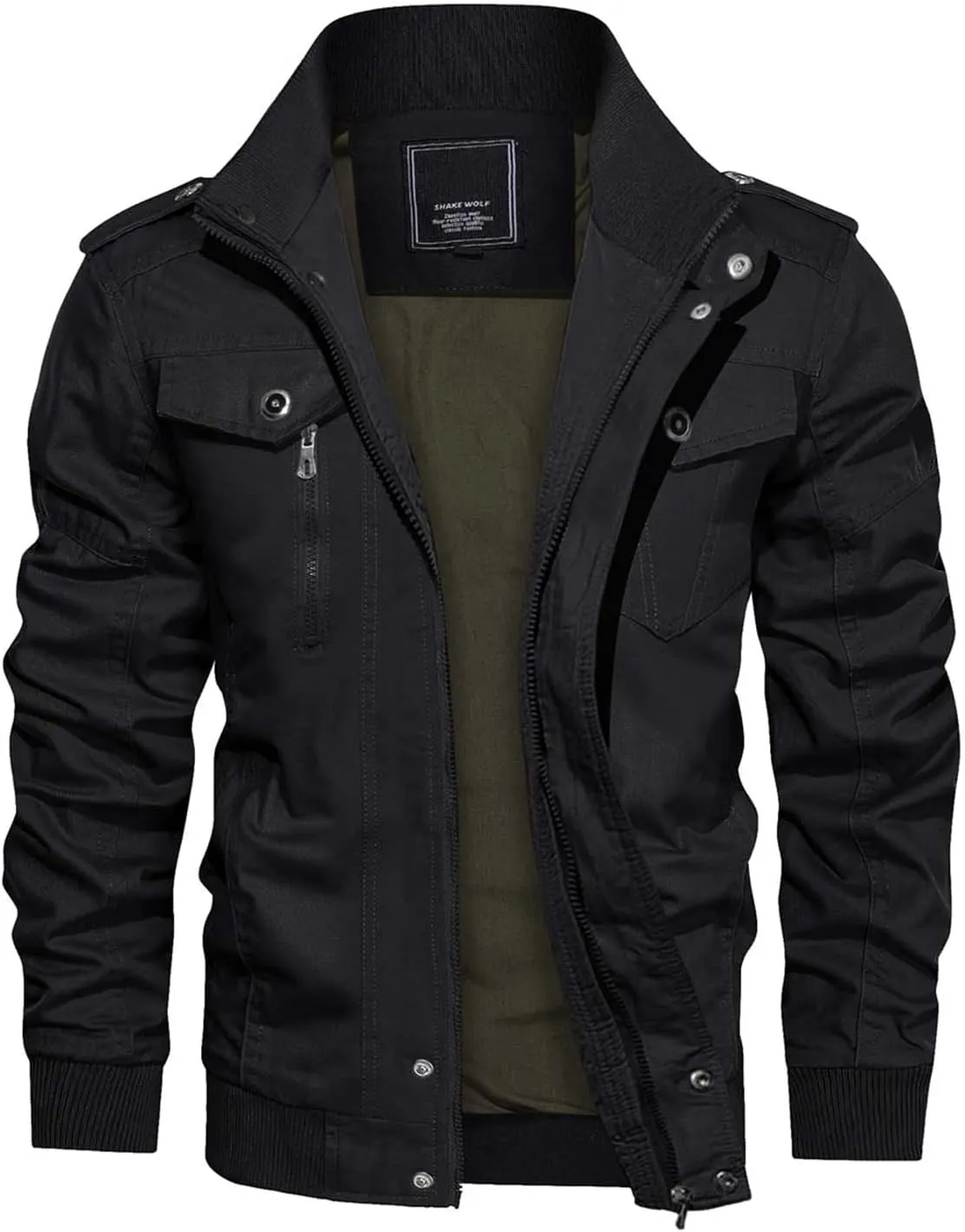 CRYSULLY Men's Spring Fall Casual Windbreaker Jacket Cargo Stand Collar Military Bomber Jackets Coat