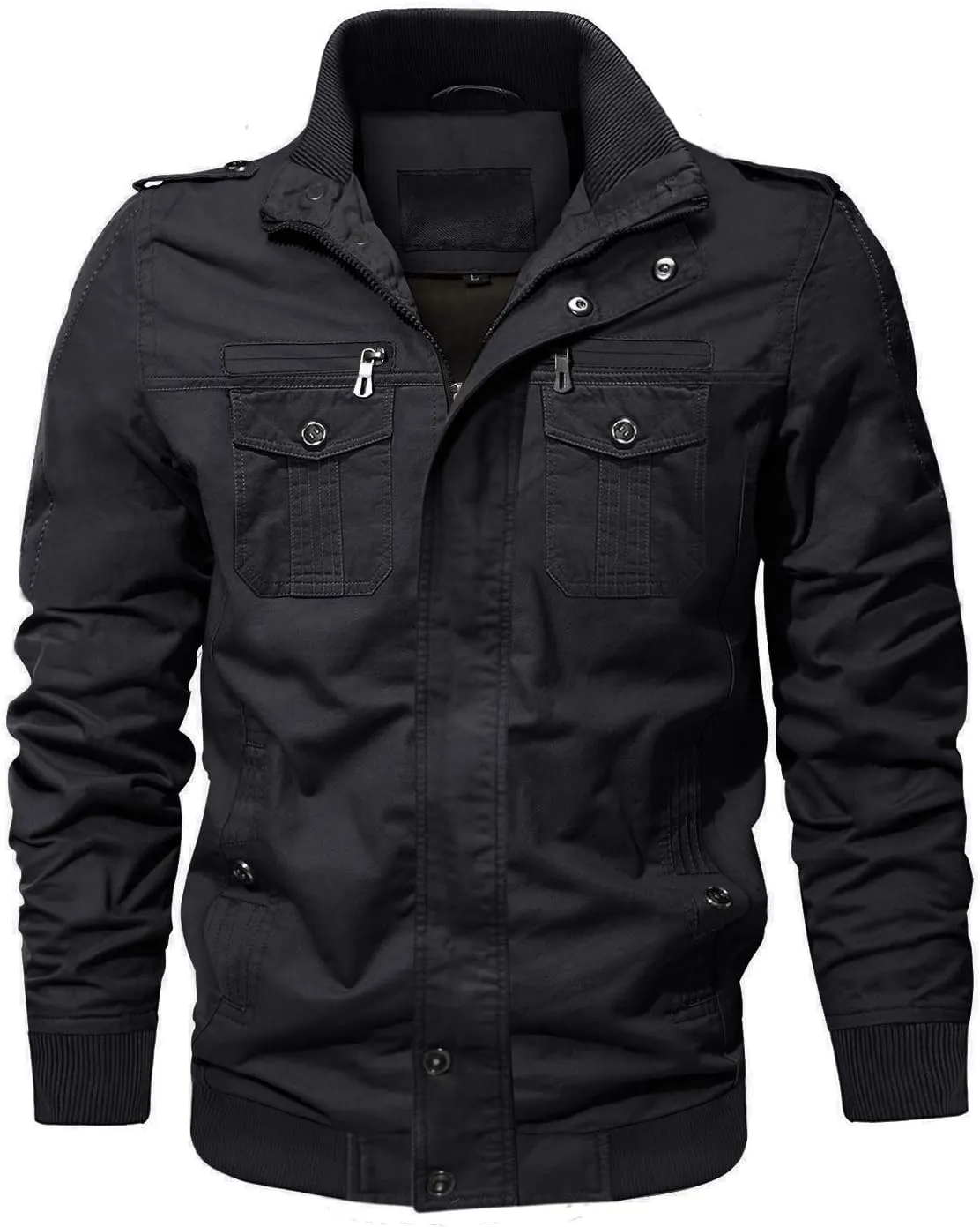 CRYSULLY Men's Spring Fall Casual Windbreaker Jacket Cargo Stand Collar Military Bomber Jackets Coat