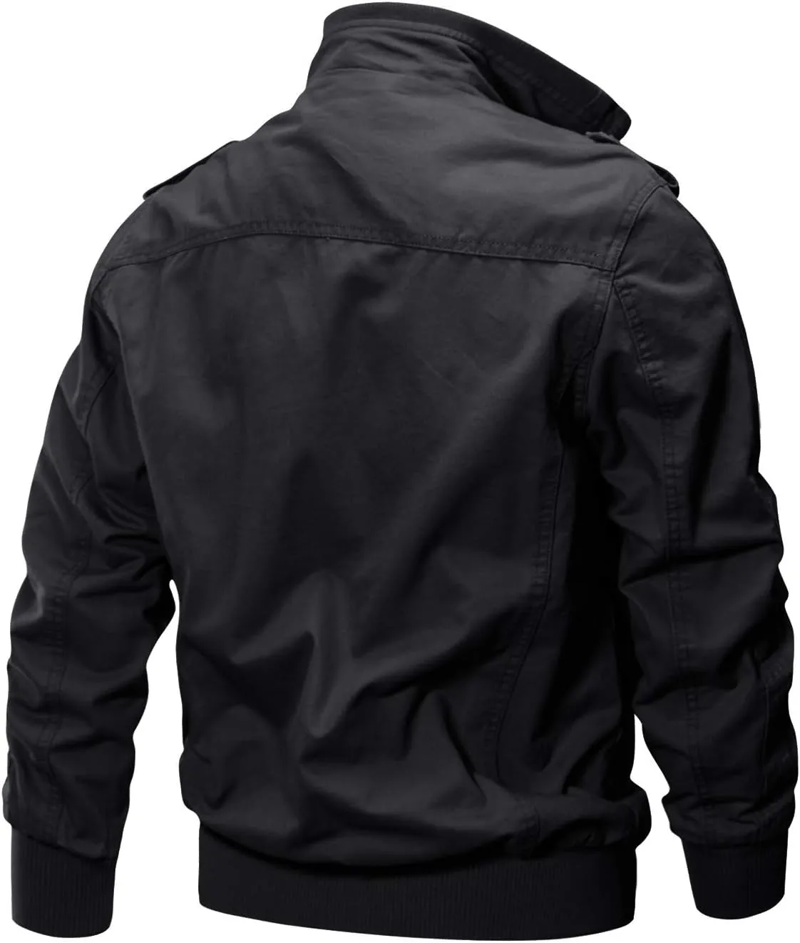 CRYSULLY Men's Spring Fall Casual Windbreaker Jacket Cargo Stand Collar Military Bomber Jackets Coat