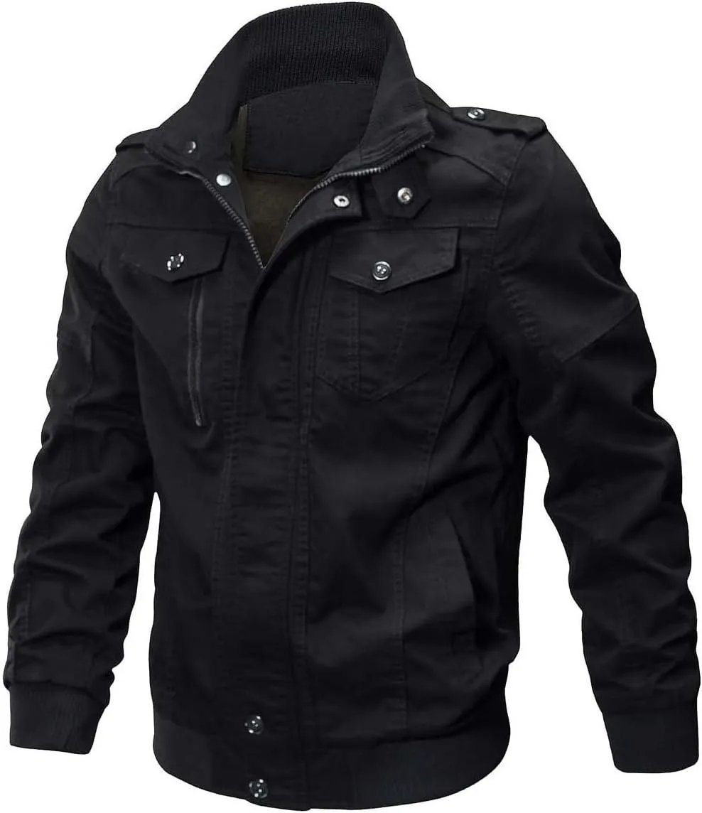 CRYSULLY Men's Spring Fall Casual Windbreaker Jacket Cargo Stand Collar Military Bomber Jackets Coat