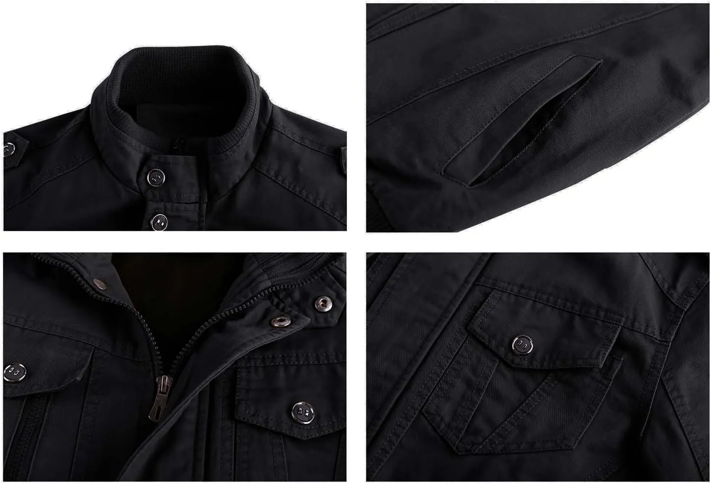 CRYSULLY Men's Spring Fall Casual Windbreaker Jacket Cargo Stand Collar Military Bomber Jackets Coat