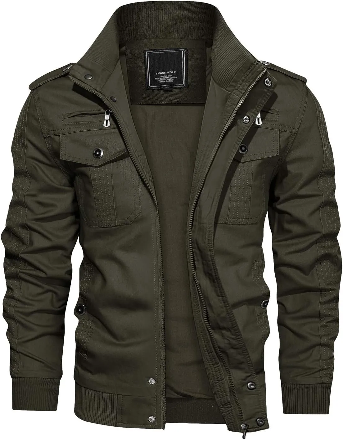 CRYSULLY Men's Spring Fall Casual Windbreaker Jacket Cargo Stand Collar Military Bomber Jackets Coat