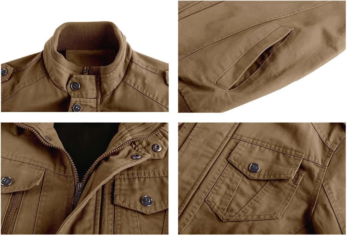 CRYSULLY Men's Spring Fall Casual Windbreaker Jacket Cargo Stand Collar Military Bomber Jackets Coat