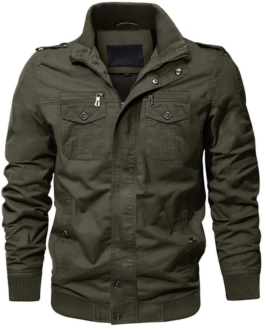CRYSULLY Men's Spring Fall Casual Windbreaker Jacket Cargo Stand Collar Military Bomber Jackets Coat