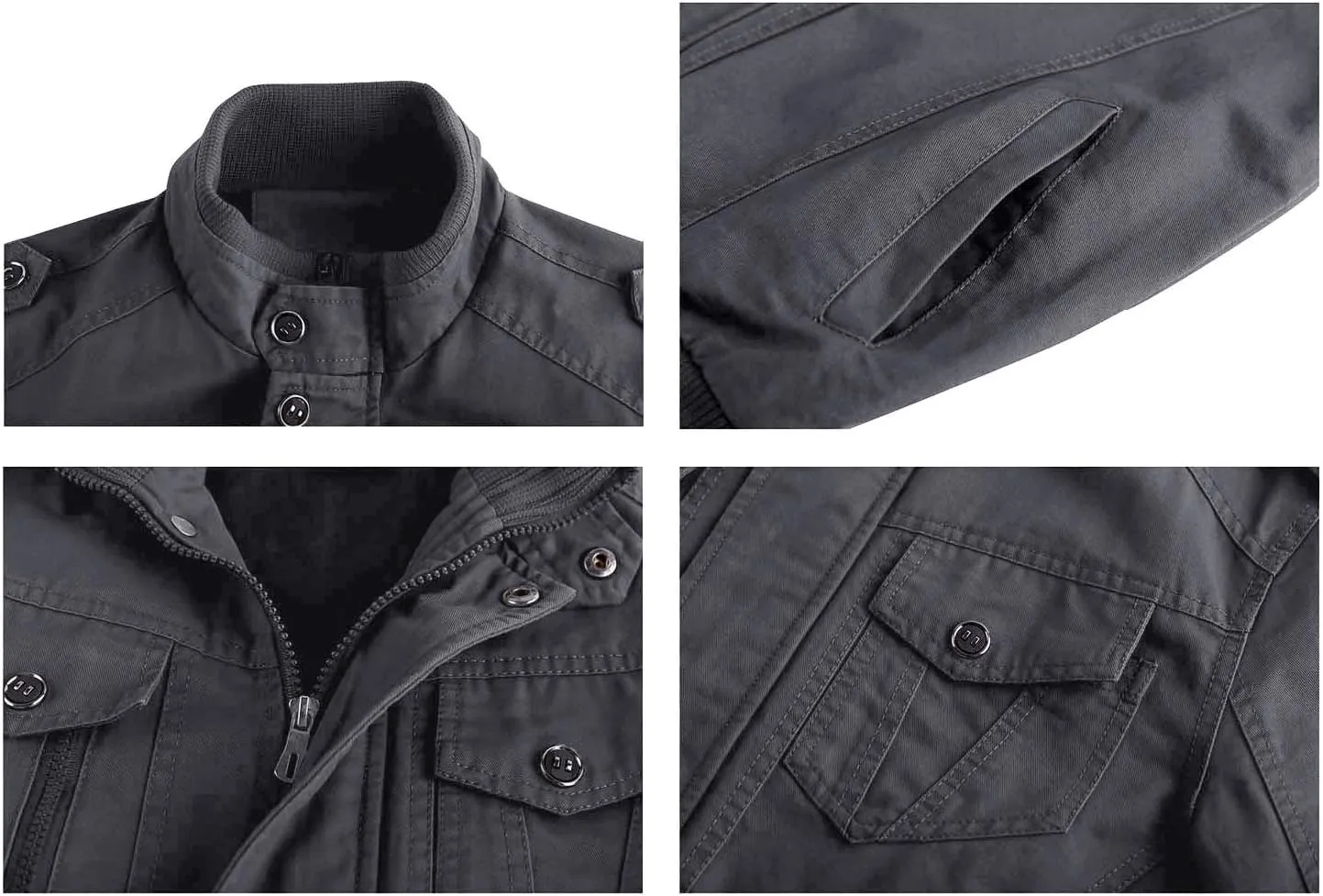 CRYSULLY Men's Spring Fall Casual Windbreaker Jacket Cargo Stand Collar Military Bomber Jackets Coat
