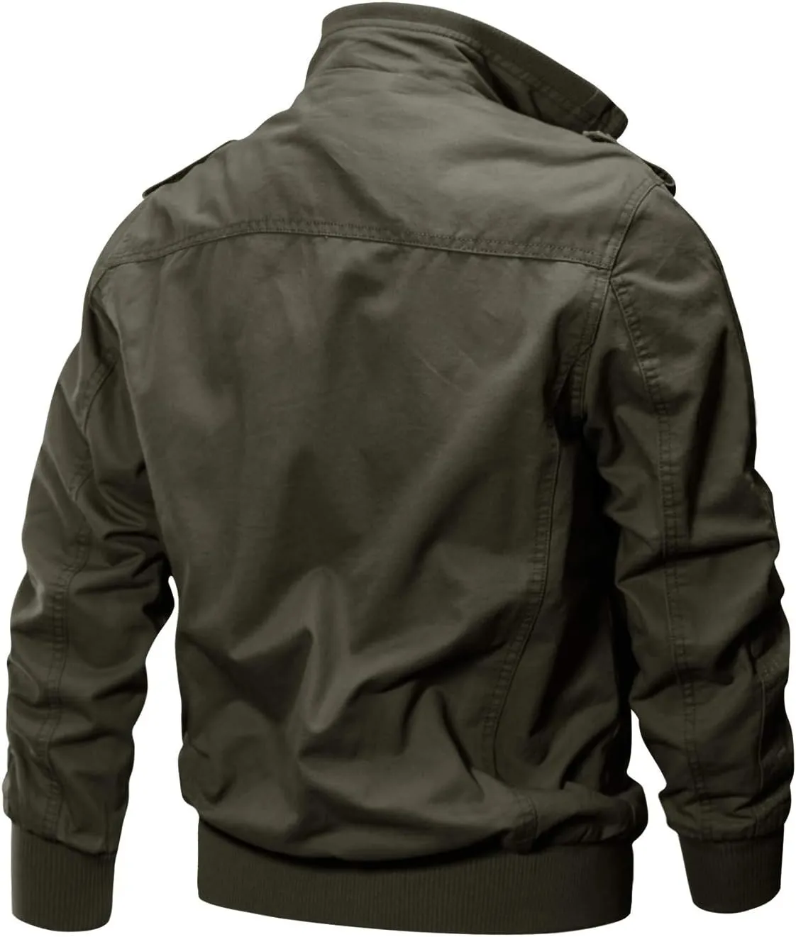CRYSULLY Men's Spring Fall Casual Windbreaker Jacket Cargo Stand Collar Military Bomber Jackets Coat