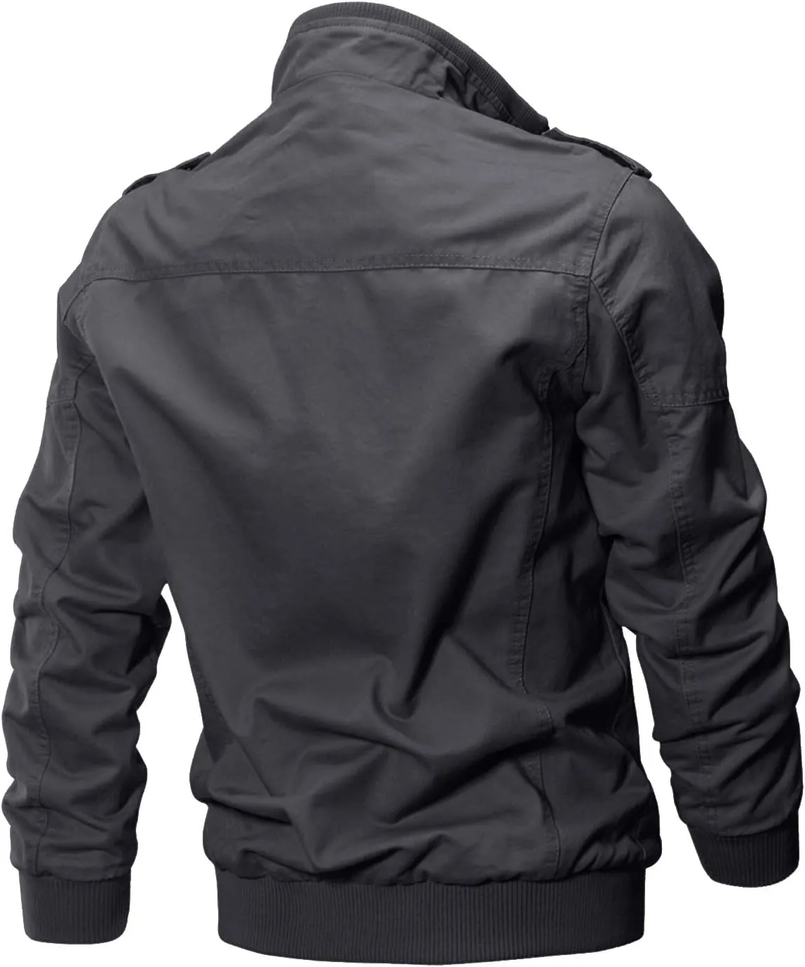 CRYSULLY Men's Spring Fall Casual Windbreaker Jacket Cargo Stand Collar Military Bomber Jackets Coat