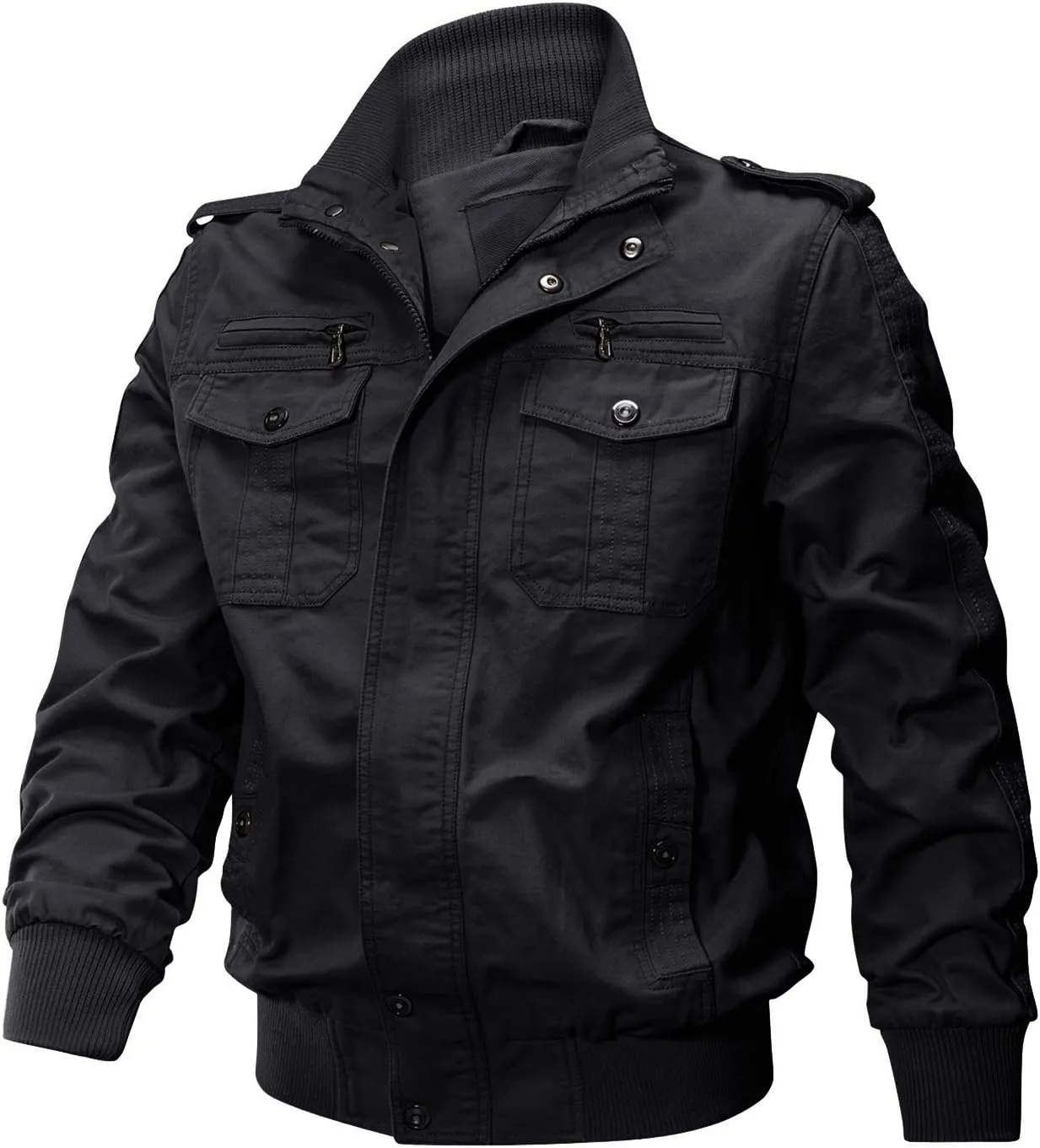 CRYSULLY Men's Spring Fall Casual Windbreaker Jacket Cargo Stand Collar Military Bomber Jackets Coat