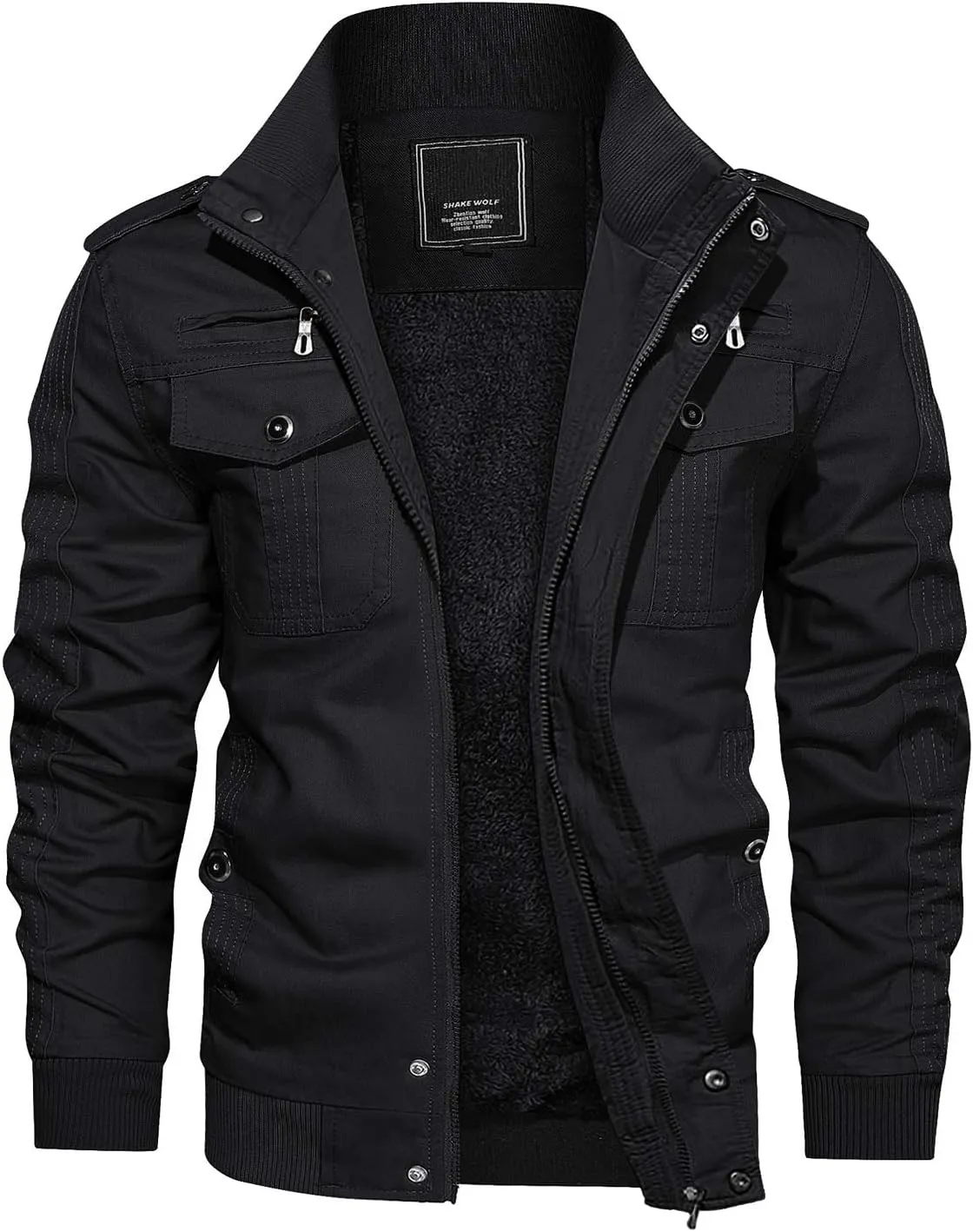 CRYSULLY Men's Winter Casual Thicken Multi Pocket Field Jacket Outwear Fleece Cargo Jackets Coat