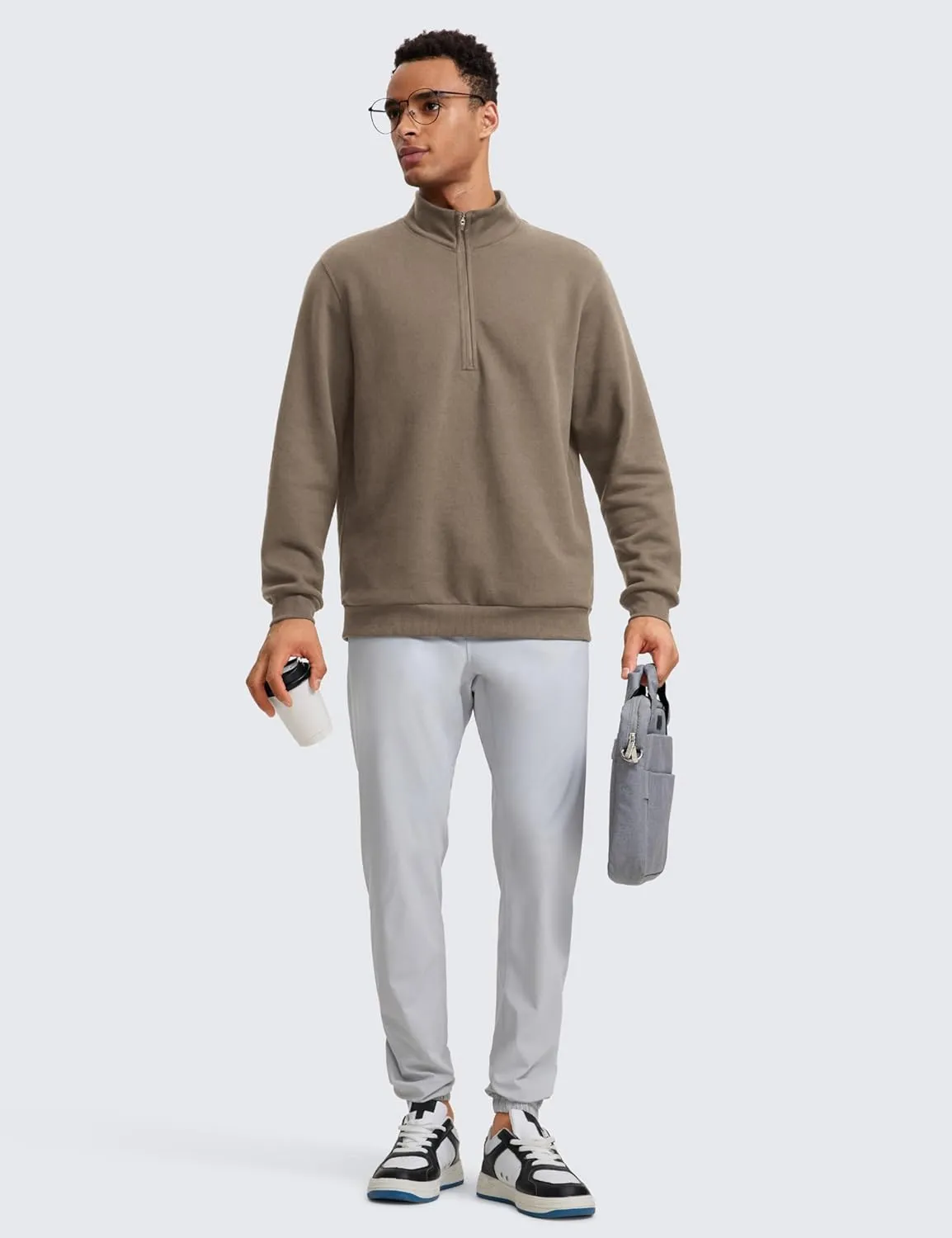 CRZ YOGA Fleece Lined Half Zip Sweatshirts for Men Mock Neck Pullover Sweat Shirts Casual Workout Daily Sweaters